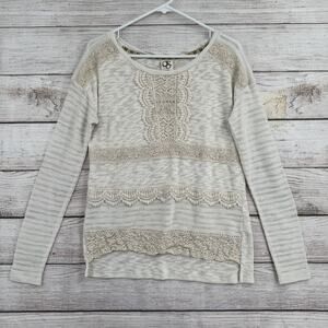 One September Sweater Womens Small Beige Cream Crochet Lace Boho Pullover Top